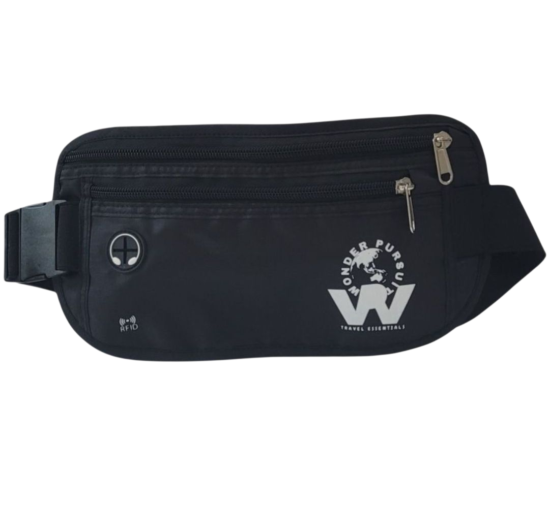 RFID Protected Travel Waist Belt Wallet with Earphone Hole