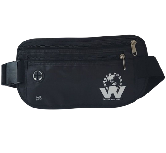 RFID Protected Travel Waist Belt Wallet with Earphone Hole