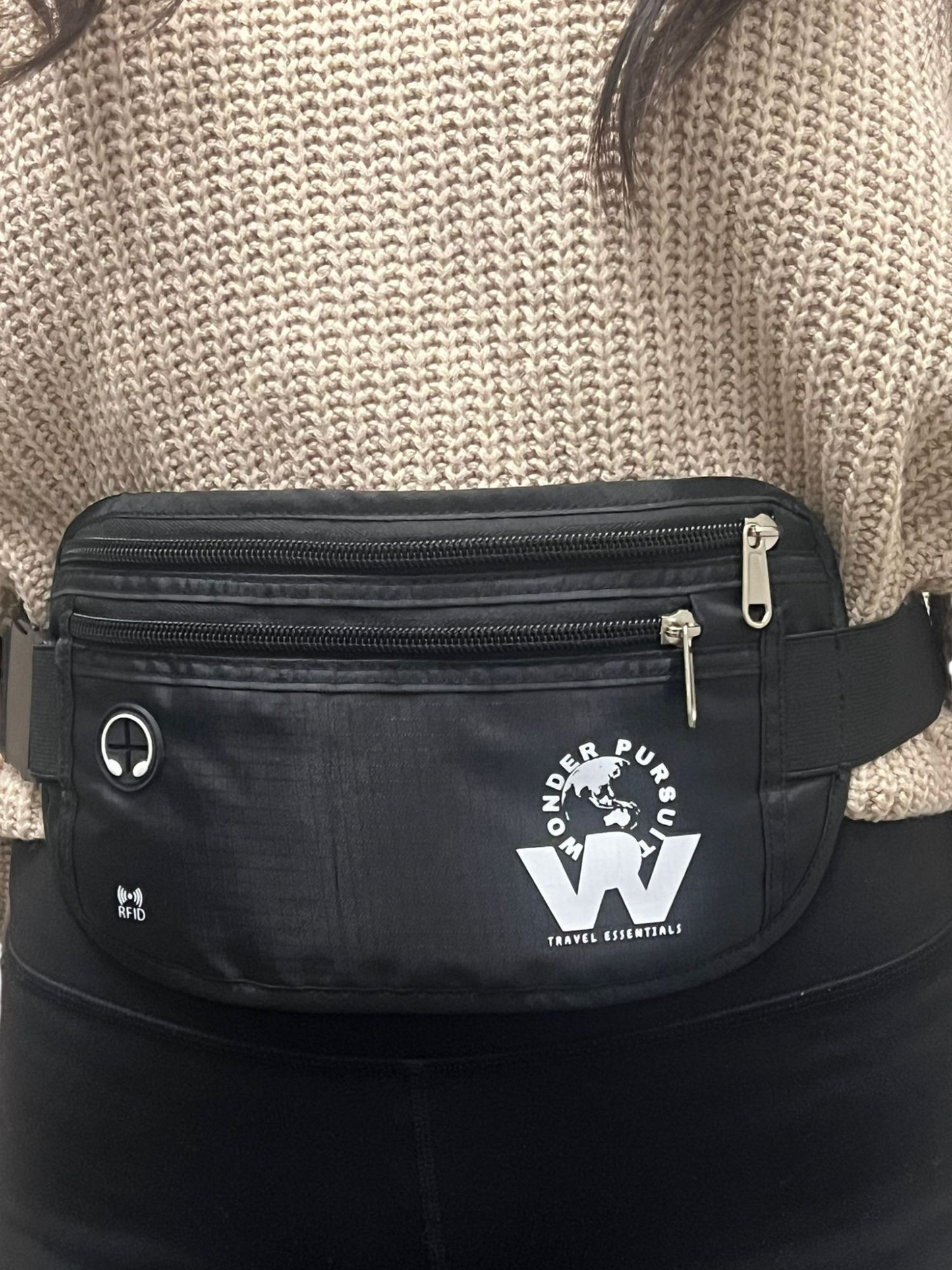 RFID Protected Travel Waist Belt Wallet with Earphone Hole