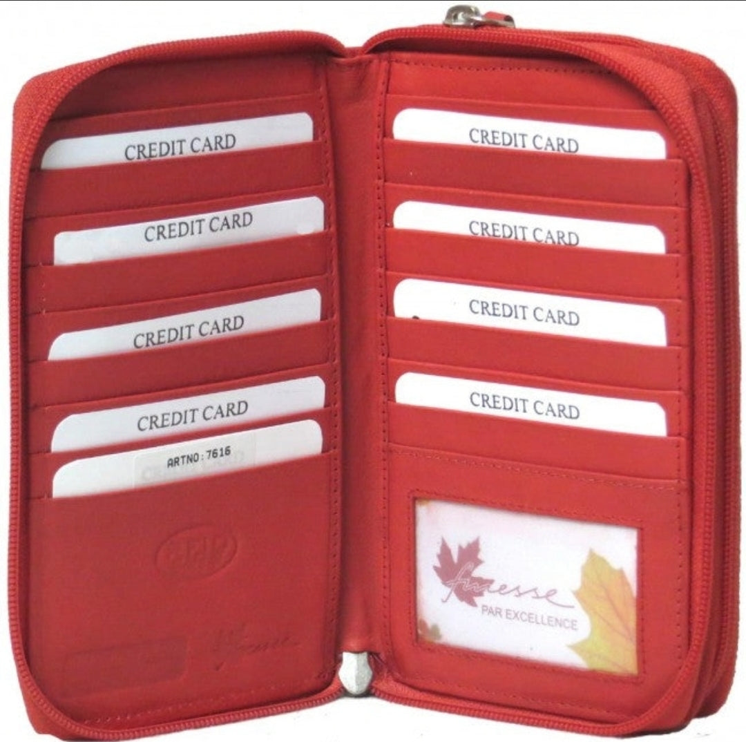 Genuine Leather Zip-Around Ladies Large RFID Wallet